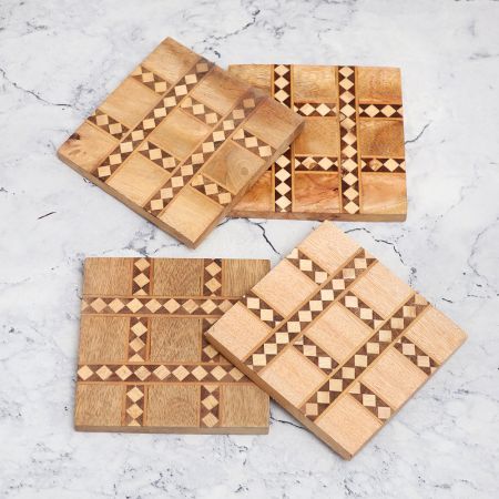 Beautiful Pattern Modern Wooden Coasters - Pack of 4